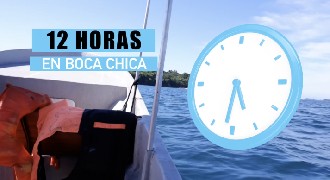 An image of a boat a clock and a title in capital letters that reads: 12 horas en Boca Chica