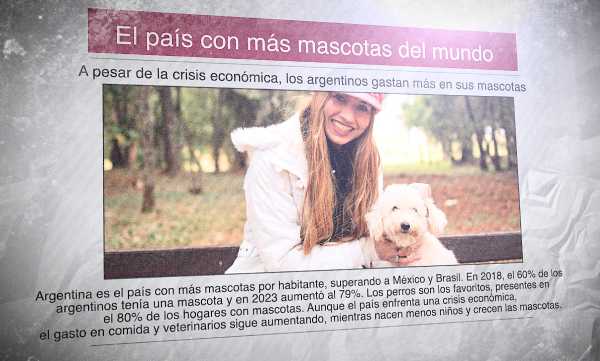 Un diario con el titular "El país con más mascotas del mundo" y la foto de una chica con un perro