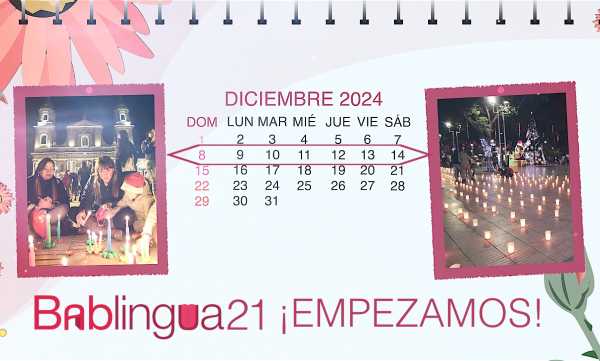 Un calendario del mes de diciembre y fotos del Día de las velitas en Colombia