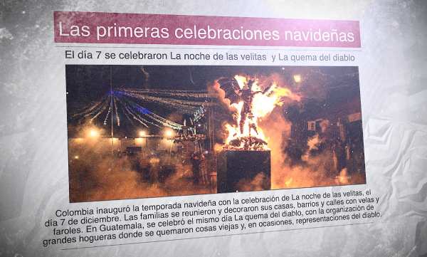 Un diario con la foto de una hoguera en Guatemala y el titular "Las primeras celebraciones navideñas"