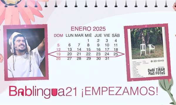 Un calendario del mes de enero de 2025, con la foto de Bad Bunny y la portada de su álbum "DeBÍ TiRAR MÁS FOTOS"