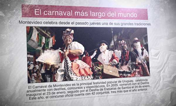 Un diario con la foto de una comparsa y el titular: "el carnaval más largo del mundo"