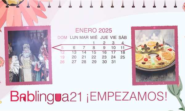 Un calendario del mes de enero de 2025, con una imagen de los reyes magos y otra de un roscón de reyes.