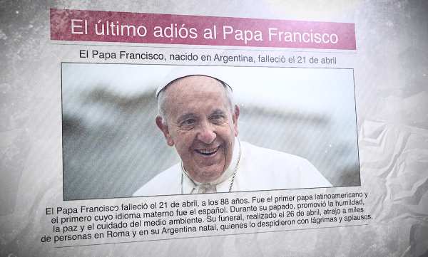 Un diario con la foto del Papa Francisco y el titular: "El último adiós al Papa Francisco"