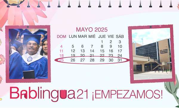 Un calendario del mes de mayo de 2025 con la foto de la graduación de Rafael Aguirre y la Universidad de Amarillo College