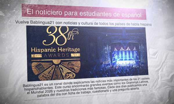 Un diario en español con una foto de los Hispanic Heritage Awards y el titular: "El noticiero para estudiantes de español"