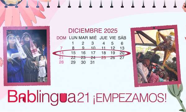 Un calendario del mes de diciembre con dos imágenes de la tradición navideña de las Posadas