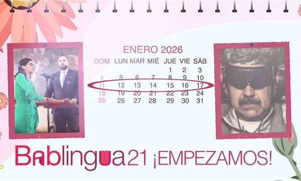 Un calendario de enero de 2026 con una foto de la detención de Nicolás Maduro y otra de Delcy Rodríguez asumiendo la presidencia de Venezuela