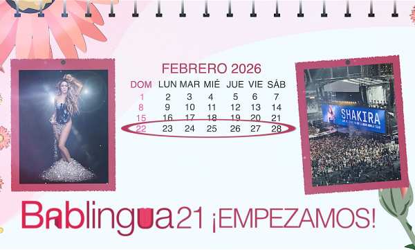 Un calendario del mes de febrero de 2026 con dos fotos de la gira mundial de Shakira