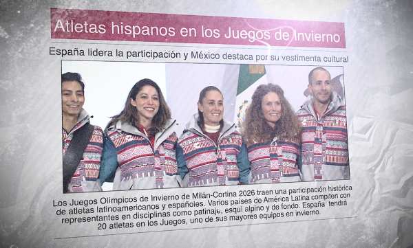 Un diario con una imagen del equipo mexicano de los Juegos de Invierno de 2026 y el titular: "Atletas hispanos en los Juegos de Invierno"