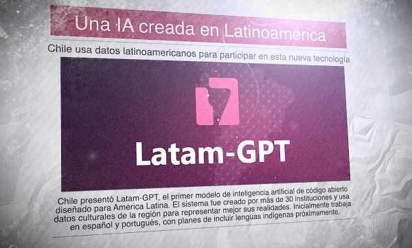 Un diario en español con la imágen del logo de Latam-GPY y el titular: "Una IA creada en Latinoamérica"
