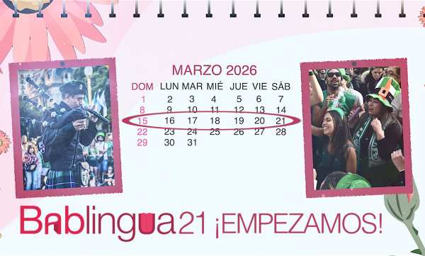 Un calendario del mes de marzo de 2026 con dos imágenes de la celebración del Día de San Patricio en Argentina