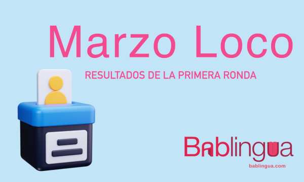 Una urna con un voto y un letrero que dice: Marzo loco: resultados de la primera ronda"
