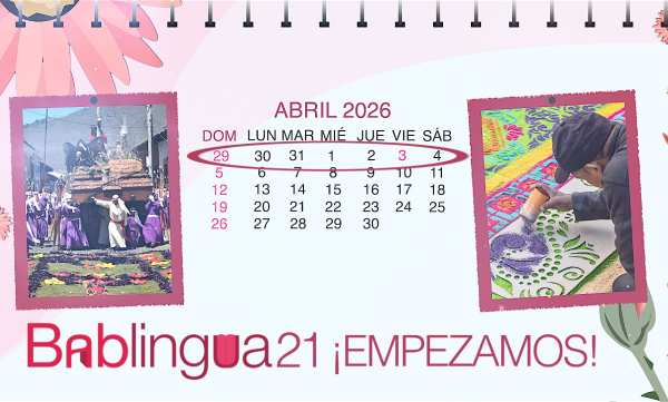 Un calendario del mes de marzo y abril con dos imágenes de la celebración de la Semana Santa en Antigua Guatemala