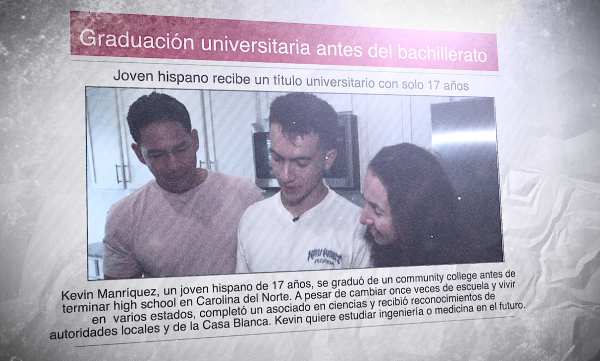 Un diario con la foto de una familia venezolana y el titular: "Graduación universitaria antes del bachillerato"