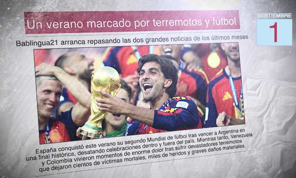 Un diario en español con una imagen de Ferrán Torres celebrando la victoria de España en el Mundial y el titular: Un verano marcado por terremotos y fútbol