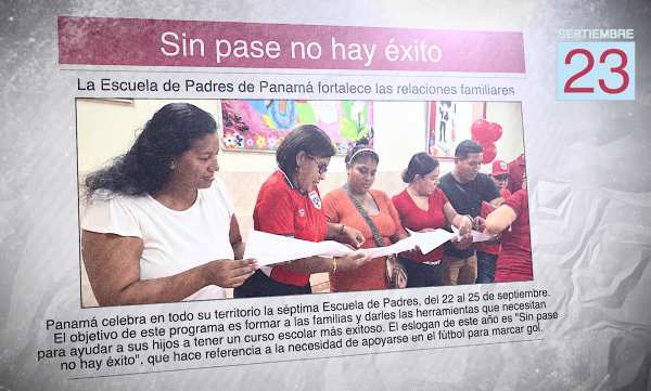 Un diario con una foto de varios papás en un colegio y el titular "Sin pase no hay éxito"